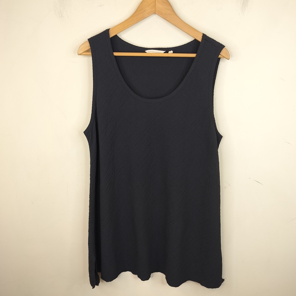 Soft Surroundings Tunic Tank Top Large Crinkle Textured Casual Minimalist Black